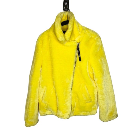 NWT Juicy Couture Black Label Womens Faux Fur Moto Jacket Size Small Yellow - Picture 5 of 12